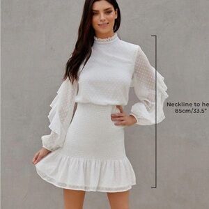 JAUS Bridal White Ruffled Long Sleeve Dress